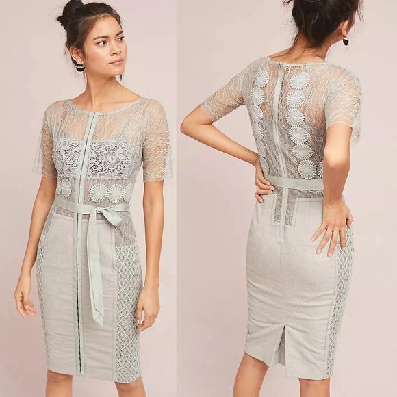 Byron Lars In Earnest Carissima Sheath Dress Gray / Taupe Lace SZ 8 US - Picture 1 of 6